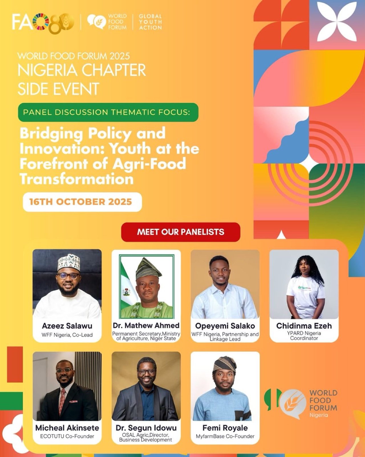 World Food Forum 2025 Nigeria Chapter side event poster featuring Femi Royal as a panellist