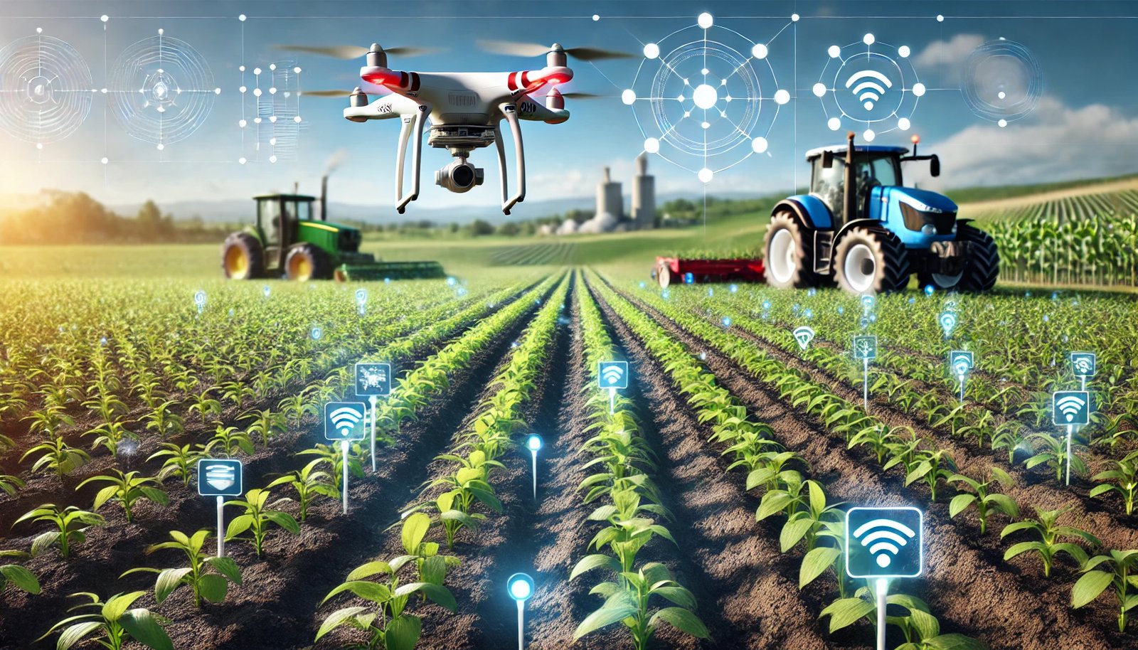 Drone over a farm field, digital agriculture